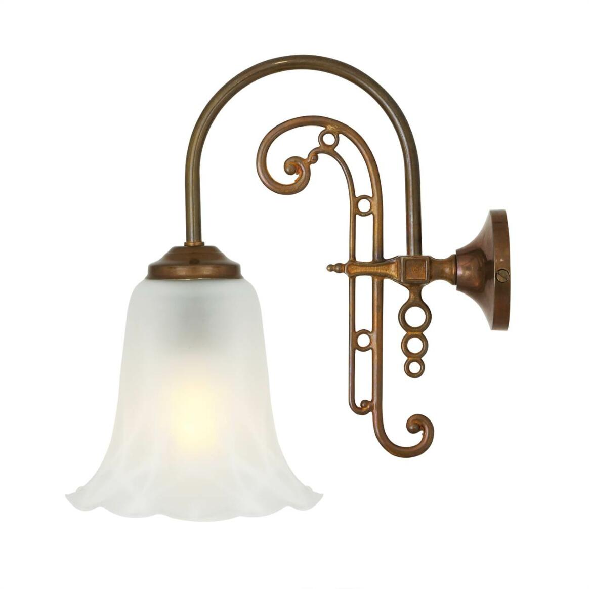 Medan  Ornate Brass Wall Light with Etched Glass Shades