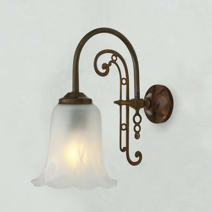 Medan  Ornate Brass Wall Light with Etched Glass Shades