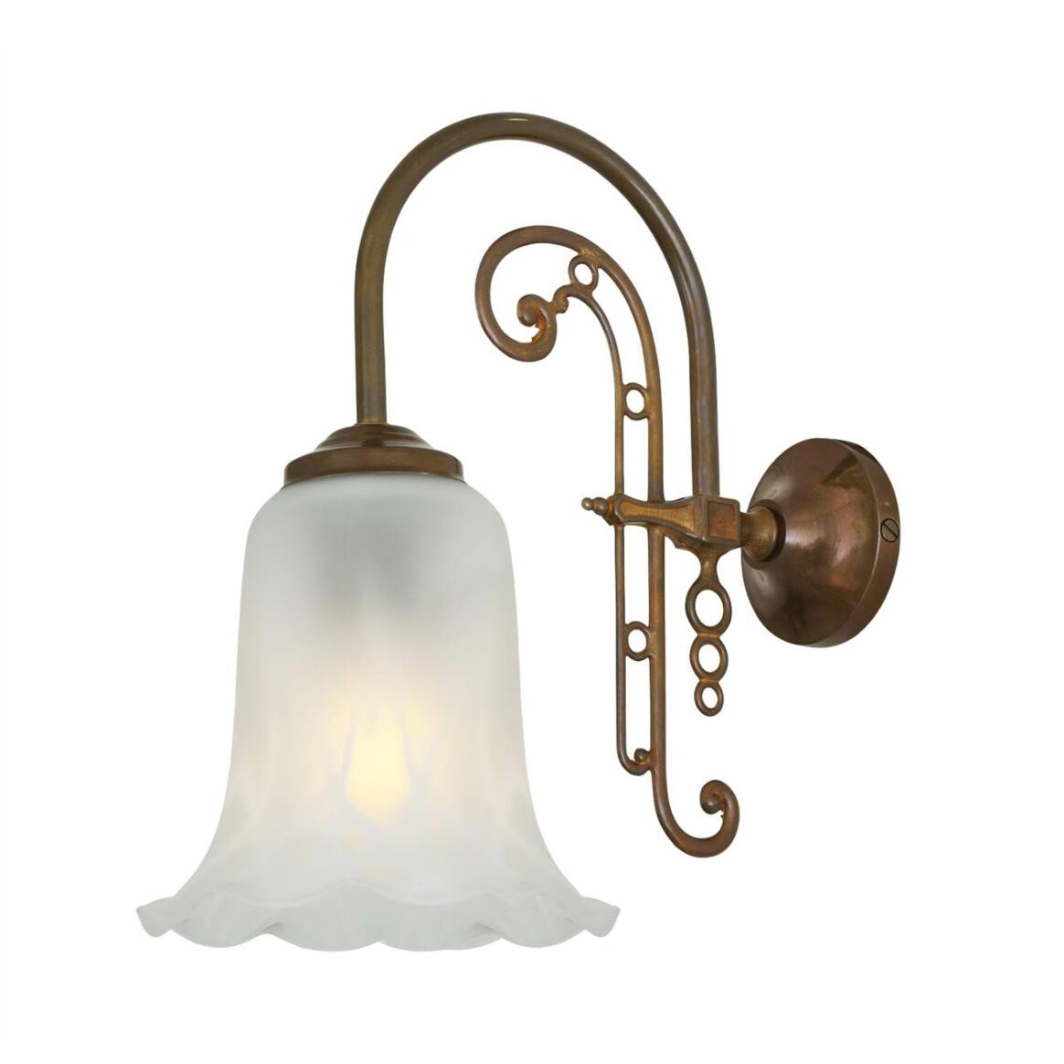 Medan  Ornate Brass Wall Light with Etched Glass Shades