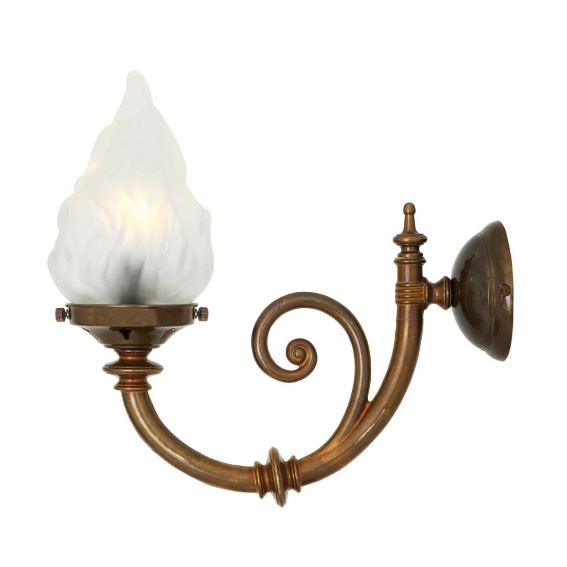 Darwin Traditional Brass Wall Light with Flame Glass Lamp Shade