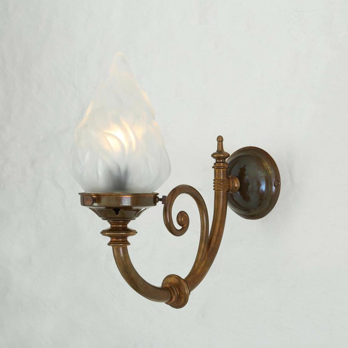 Darwin Traditional Brass Wall Light with Flame Glass Lamp Shade