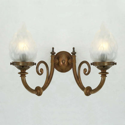 Darwin Two-Arm Traditional Wall Light with Flame Glass Lamp Shades