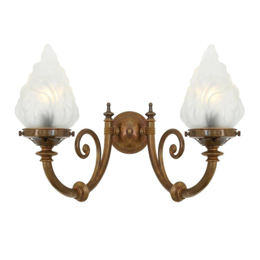 Darwin Two-Arm Traditional Wall Light with Flame Glass Lamp Shades
