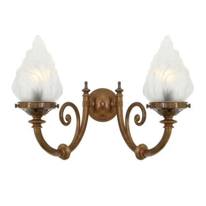 Darwin Two-Arm Traditional Wall Light with Flame Glass Lamp Shades