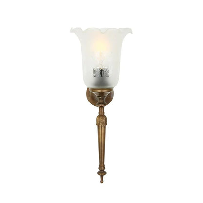 Allen Ornate Brass Wall Light with Etched Victorian Glass Shade