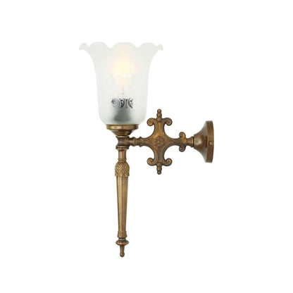 Allen Ornate Brass Wall Light with Etched Victorian Glass Shade