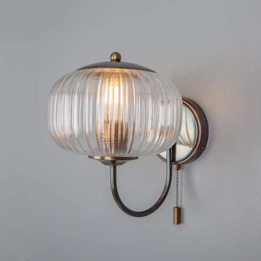 Nehir Reeded Glass Wall Light with Pull Switch