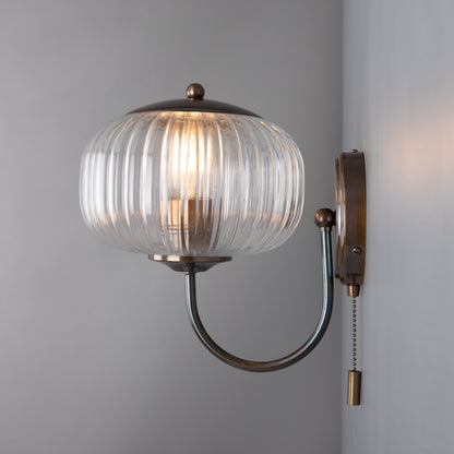 Nehir Reeded Glass Wall Light with Pull Switch