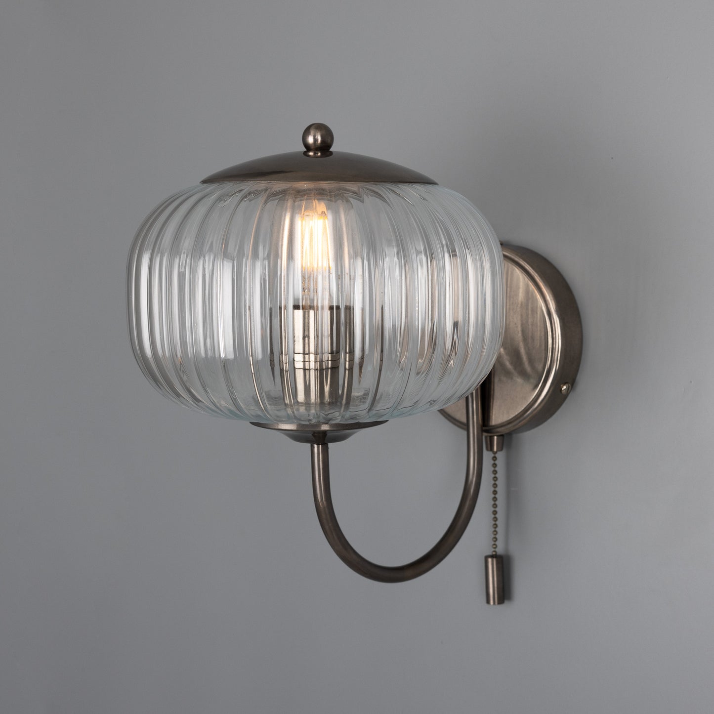 Nehir Reeded Glass Wall Light with Pull Switch