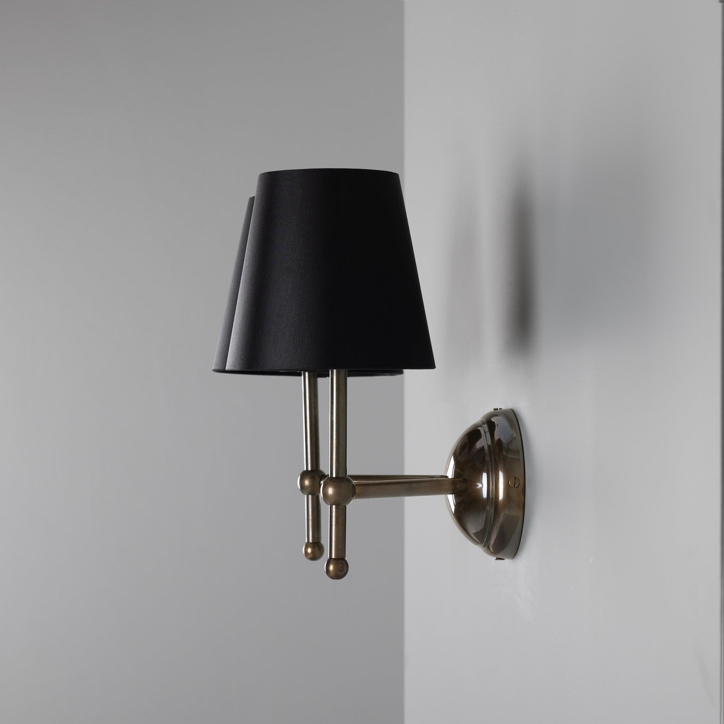 Bursa Modern Brass Double Wall Light with Fabric Shades