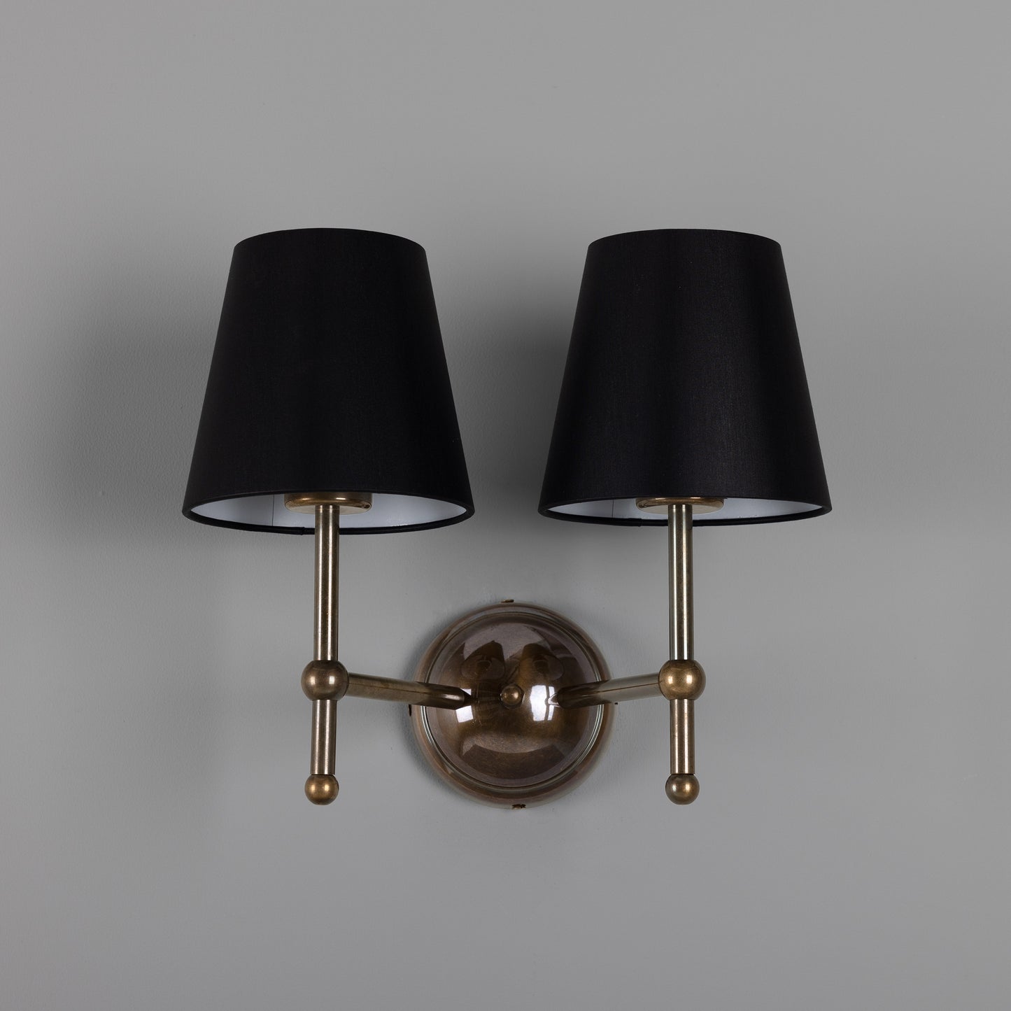 Bursa Modern Brass Double Wall Light with Fabric Shades