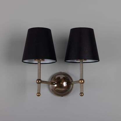 Bursa Modern Brass Double Wall Light with Fabric Shades