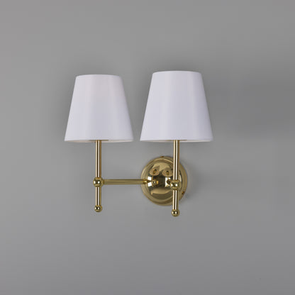 Bursa Modern Brass Double Wall Light with Fabric Shades
