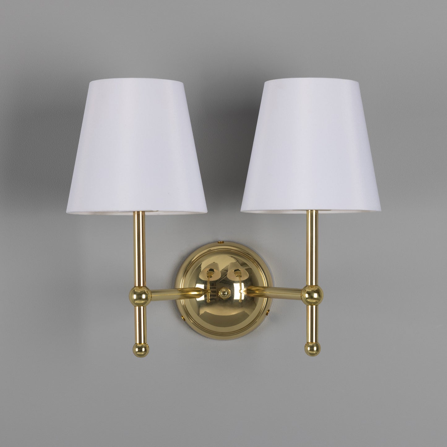 Bursa Modern Brass Double Wall Light with Fabric Shades