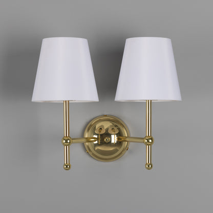 Bursa Modern Brass Double Wall Light with Fabric Shades