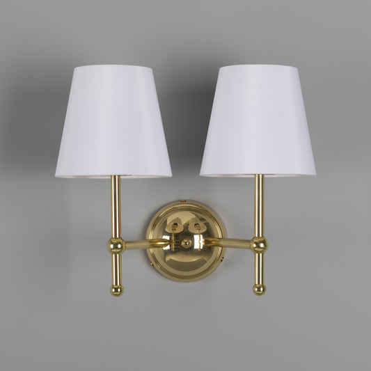 Bursa Modern Brass Double Wall Light with Fabric Shades