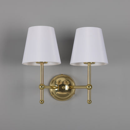 Bursa Modern Brass Double Wall Light with Fabric Shades