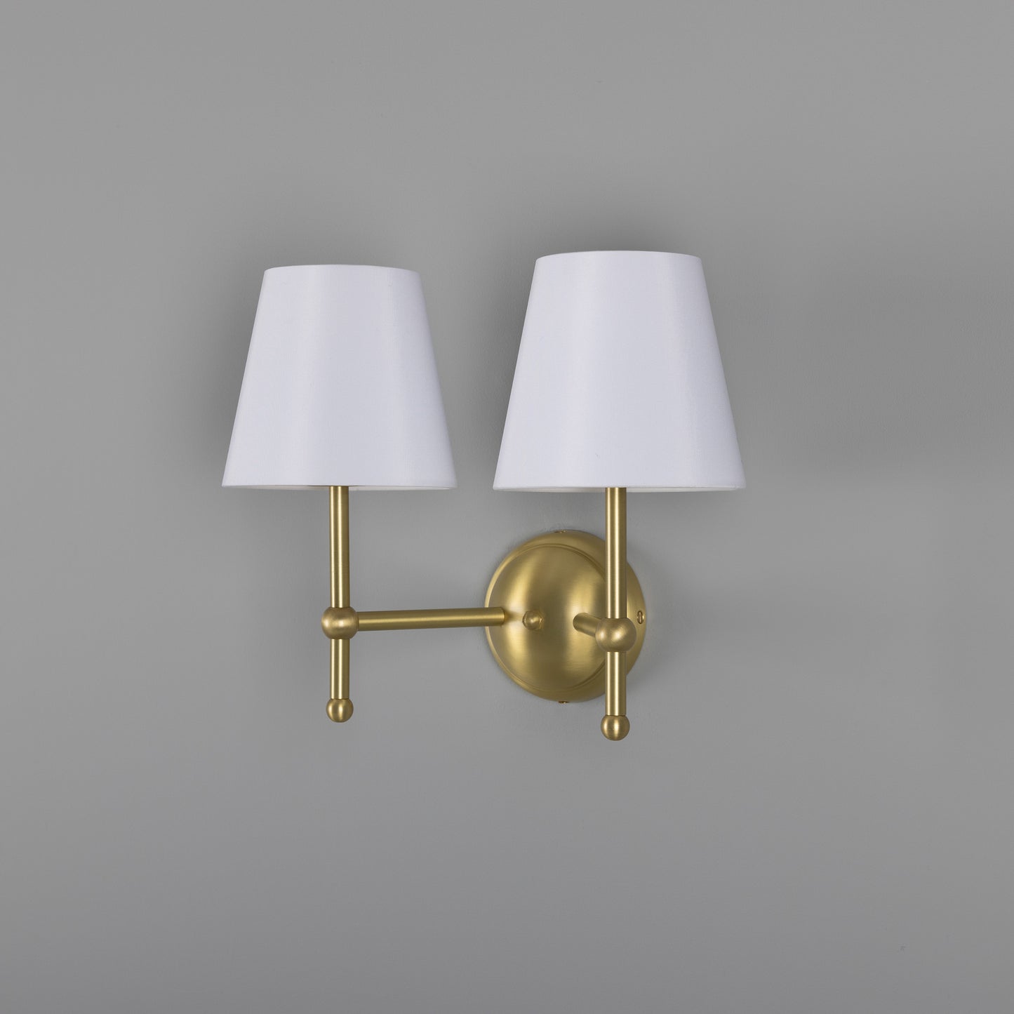 Bursa Modern Brass Double Wall Light with Fabric Shades