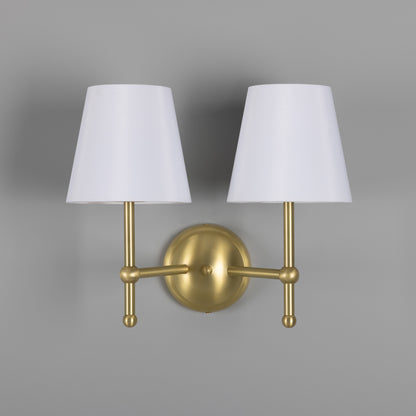Bursa Modern Brass Double Wall Light with Fabric Shades