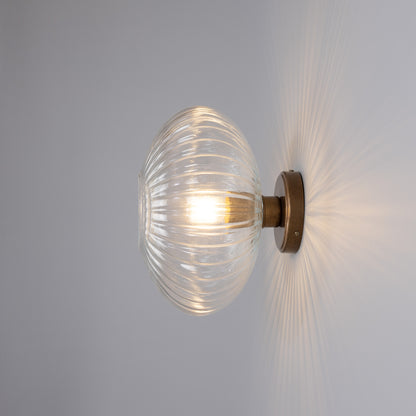 Neith Oval Reeded Glass and Brass Wall Light 30cm