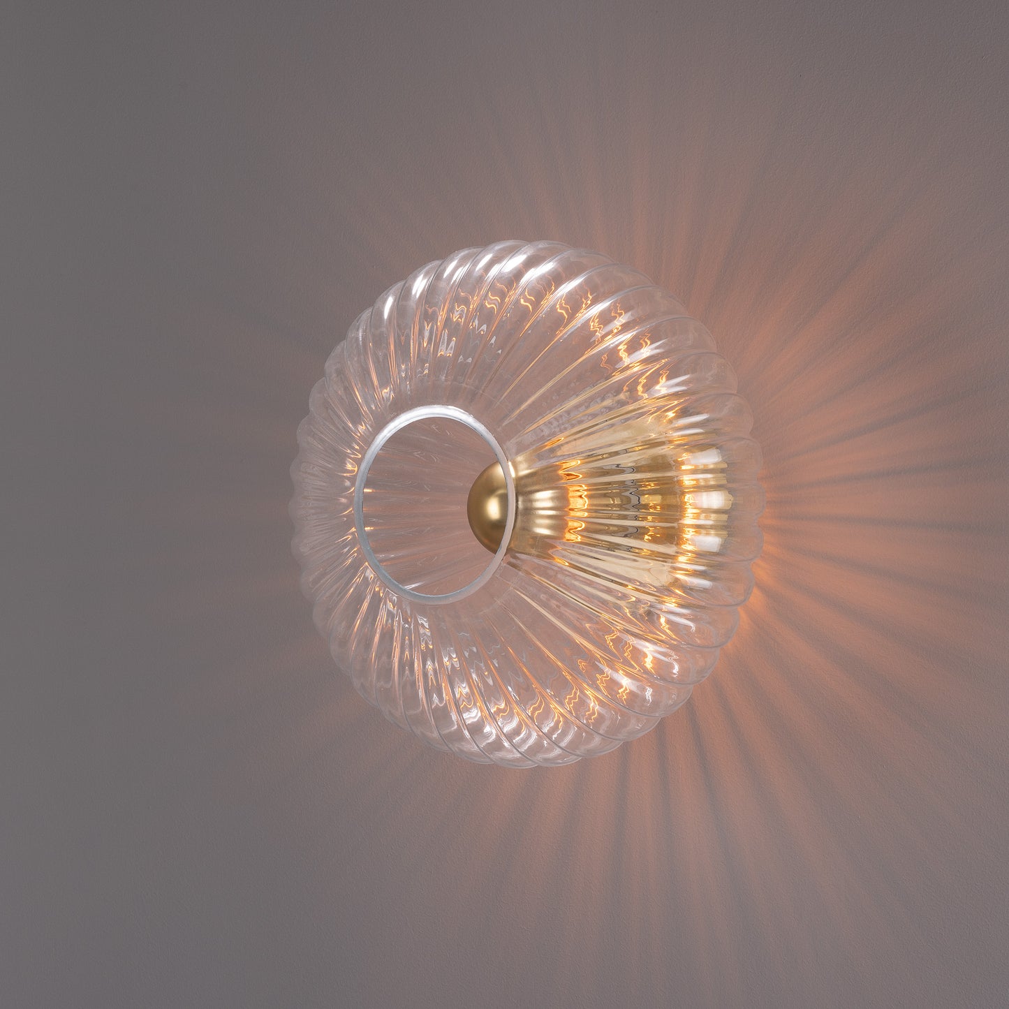 Neith Oval Reeded Glass and Brass Wall Light 30cm