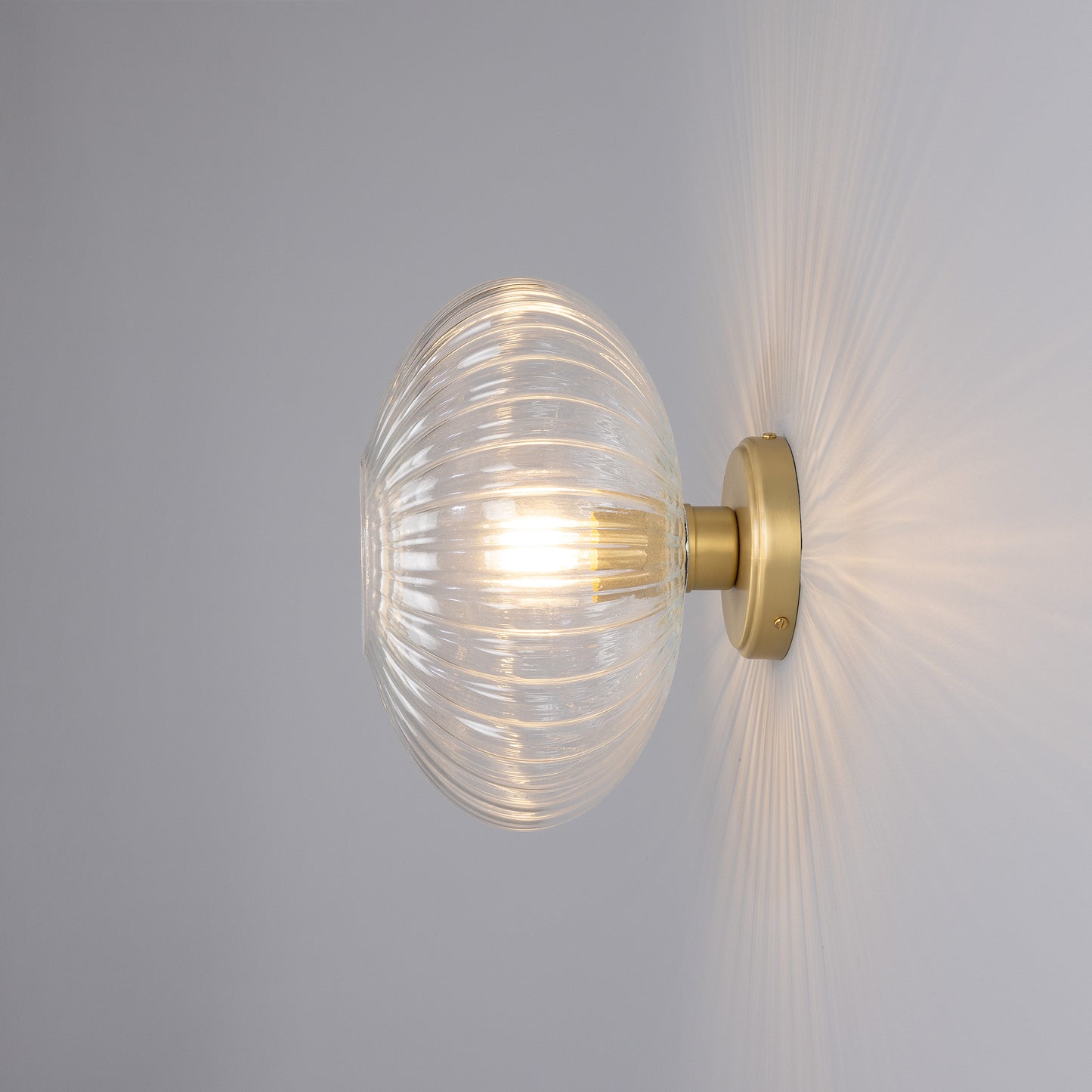 Neith Oval Reeded Glass and Brass Wall Light 30cm