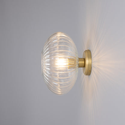 Neith Oval Reeded Glass and Brass Wall Light 30cm