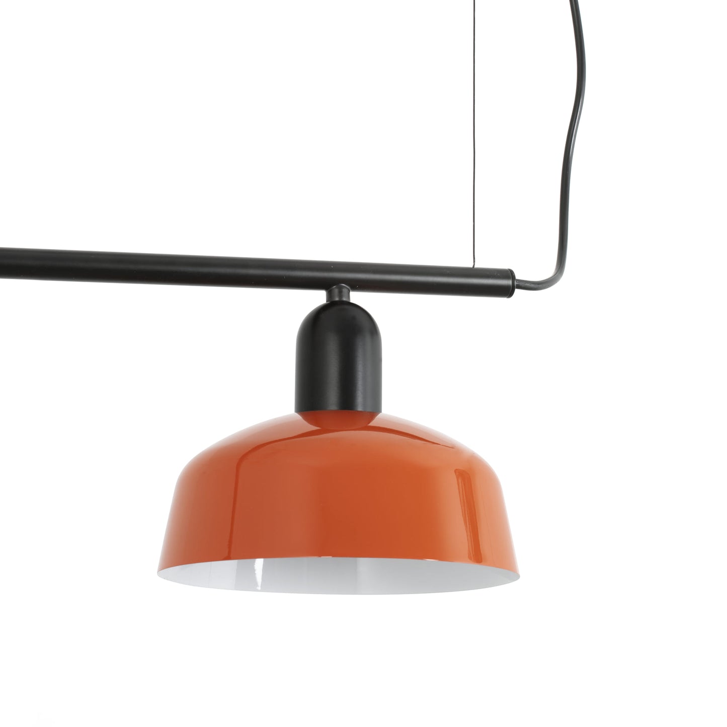 Close up of shade on Faro Barcelona Tatawin small 3 light linear pendant in Reddish Orange