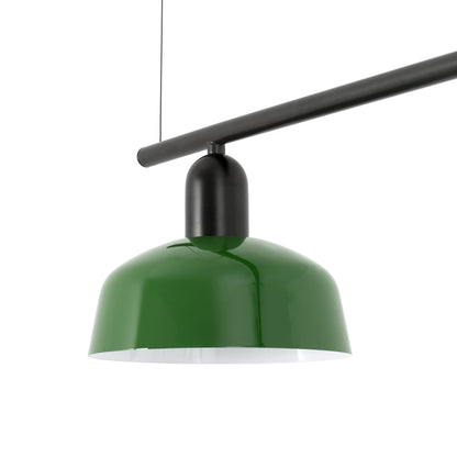 Close up of shade on Faro Barcelona Tatawin small 3 light linear pendant in green