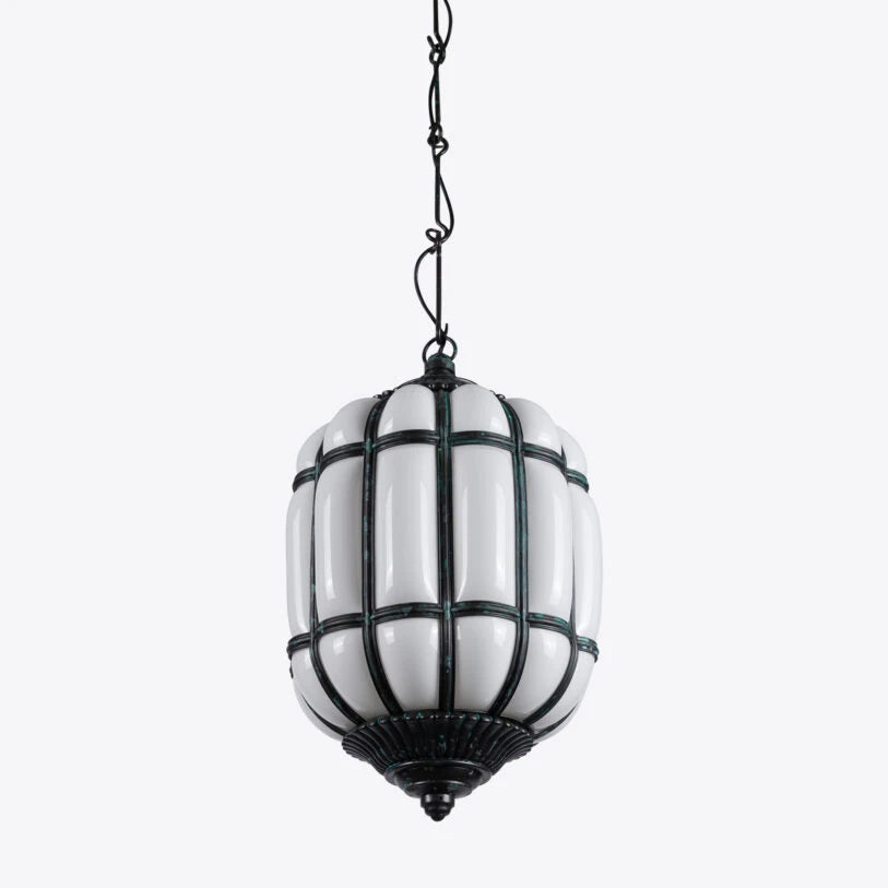 Battersea Opaline and Brass Lantern