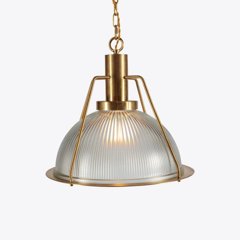 Hoxton Ribbed Glass and Brass Pendant