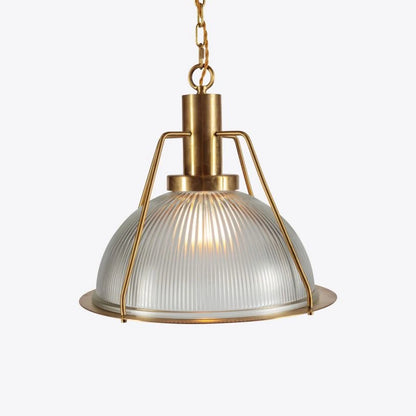 Hoxton Ribbed Glass and Brass Pendant