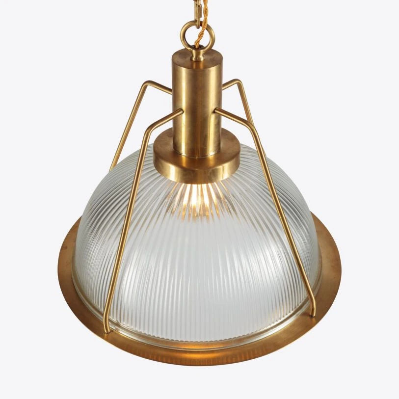 Hoxton Ribbed Glass and Brass Pendant