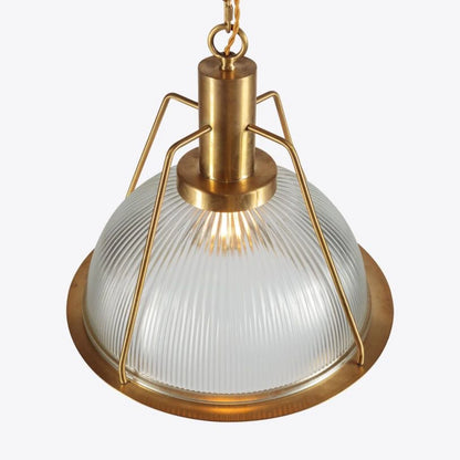 Hoxton Ribbed Glass and Brass Pendant