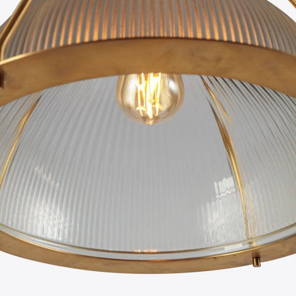 Hoxton Ribbed Glass and Brass Pendant