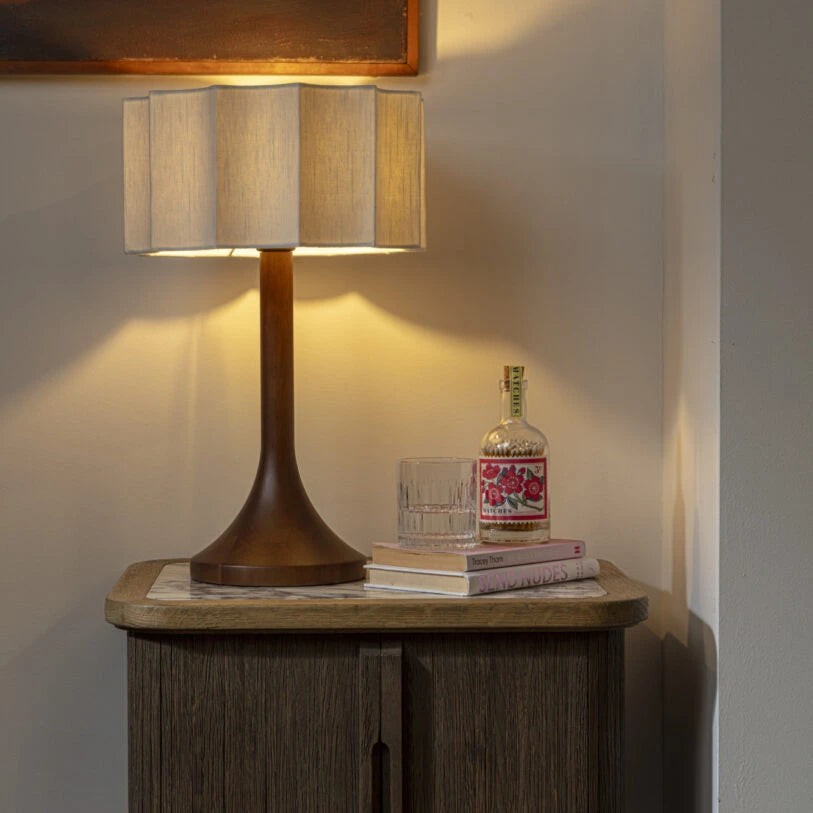 Vellum Wooden Table Lamp with Fabric Shade
