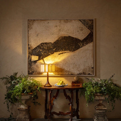 Vellum Wooden Table Lamp with Fabric Shade
