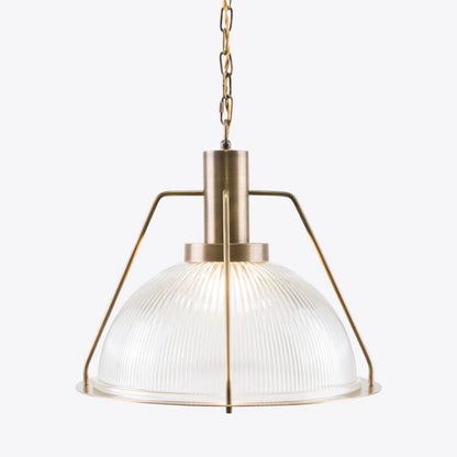 Hoxton Ribbed Glass and Brass Pendant