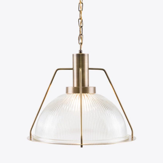 Hoxton Ribbed Glass and Brass Pendant