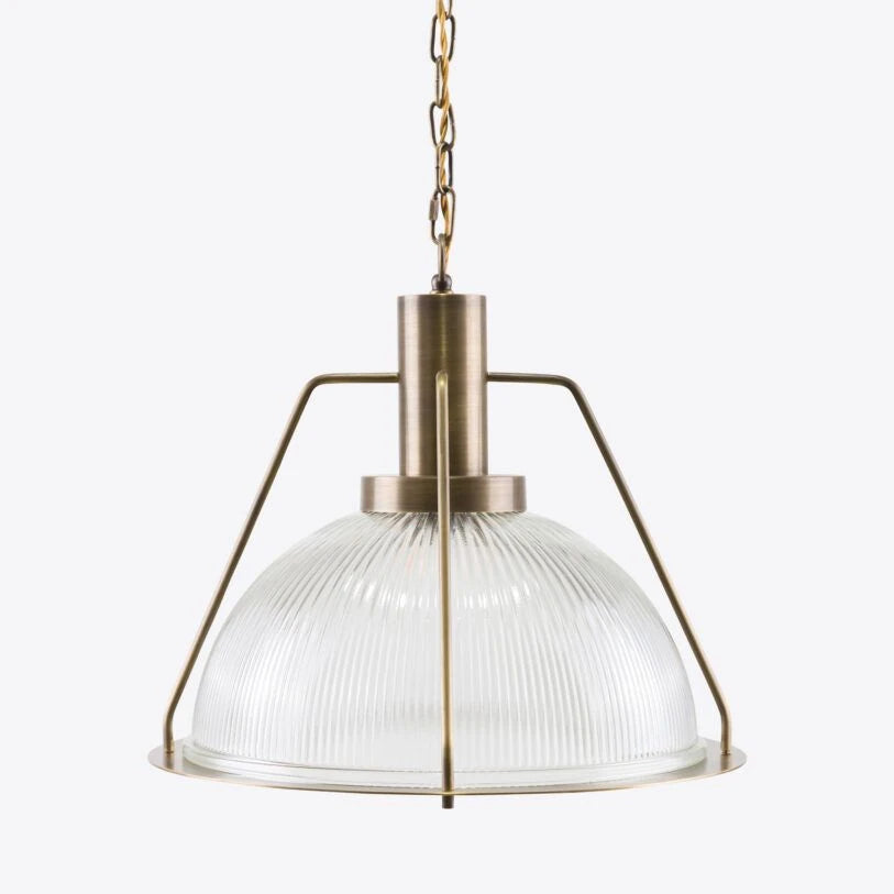 Hoxton Ribbed Glass and Brass Pendant