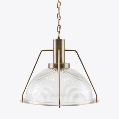Hoxton Ribbed Glass and Brass Pendant