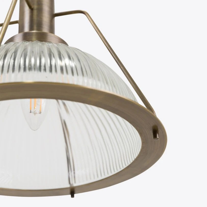 Hoxton Ribbed Glass and Brass Pendant