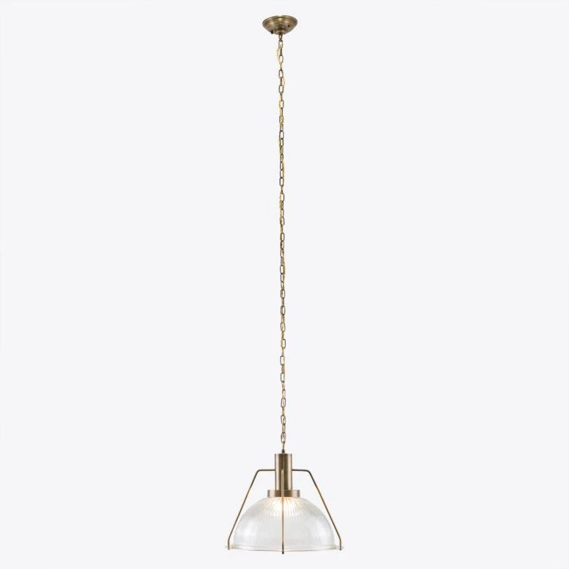 Hoxton Ribbed Glass and Brass Pendant
