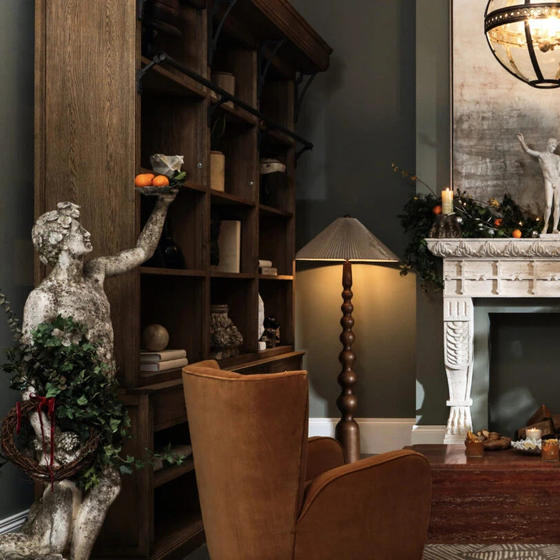 Kobe Wooden Floor Lamp with Fabric Shade