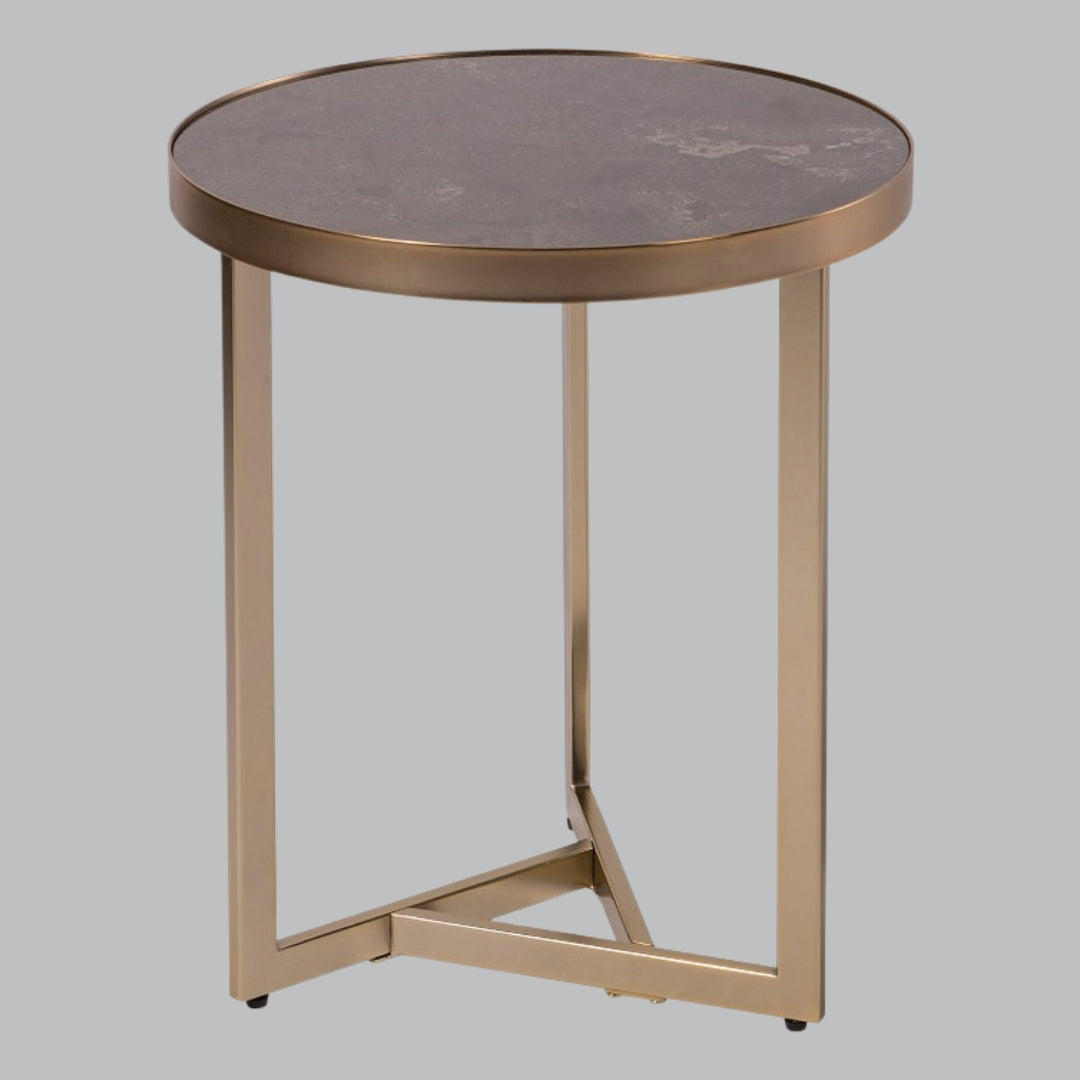 Solis Caviar Marble & Champagne Side Table