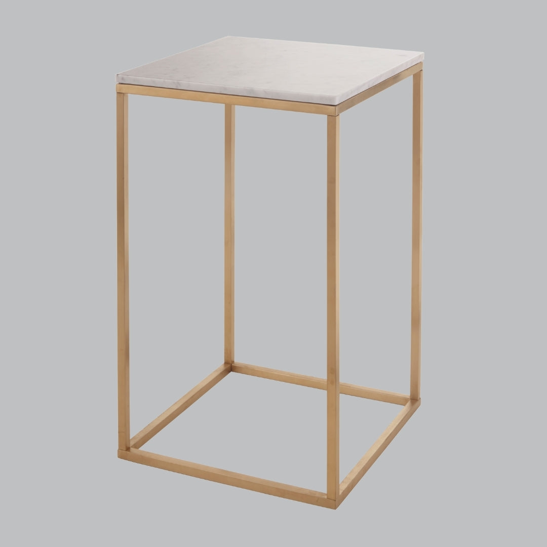 Yarrow Gold & White Marble Side Table