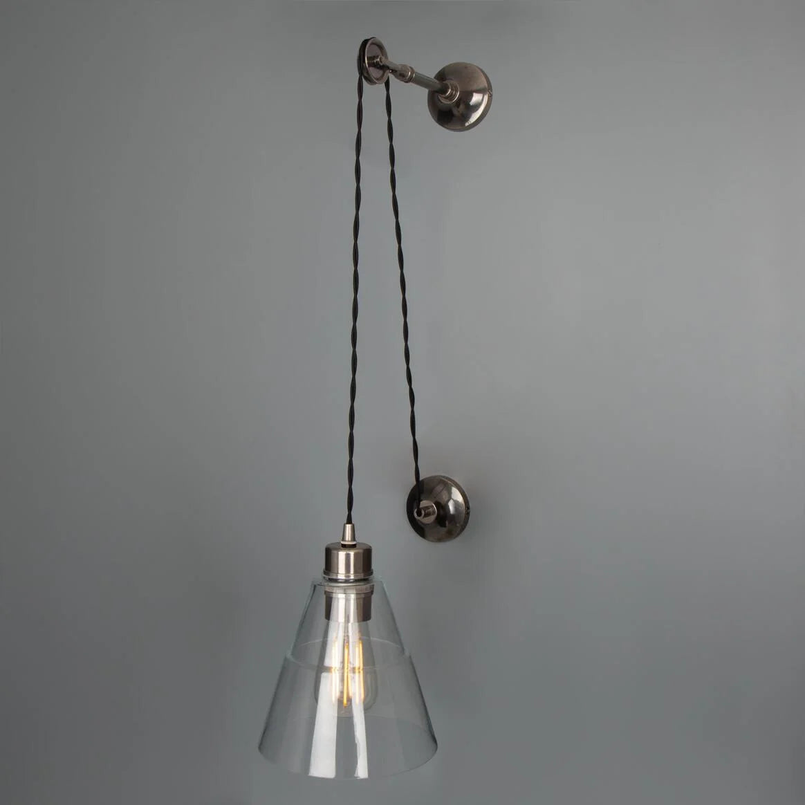 Rigale Industrial Pulley Wall Light with Stepped Glass Lamp Shade