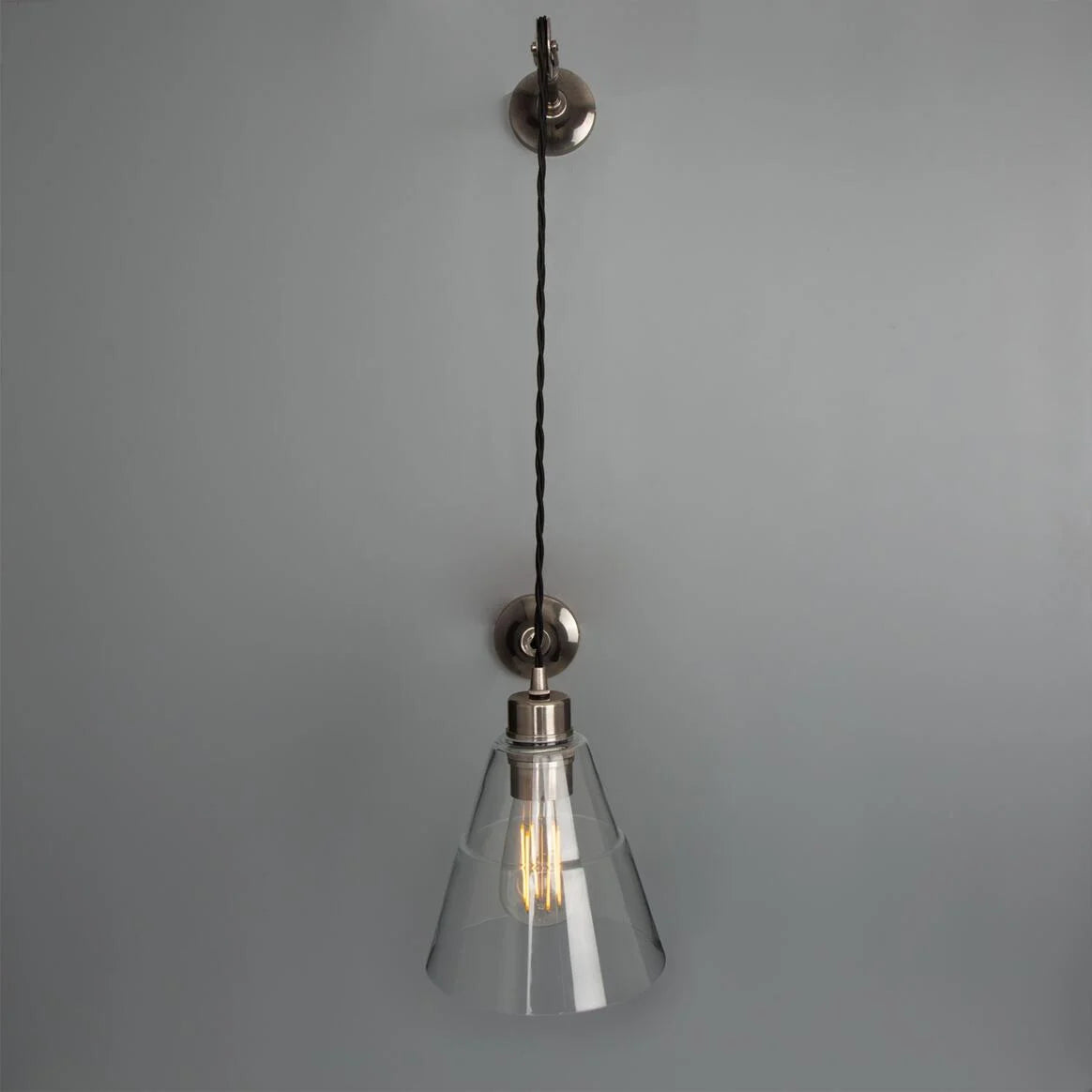 Rigale Industrial Pulley Wall Light with Stepped Glass Lamp Shade