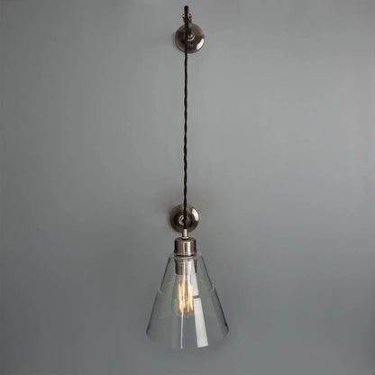 Rigale Industrial Pulley Wall Light with Stepped Glass Lamp Shade