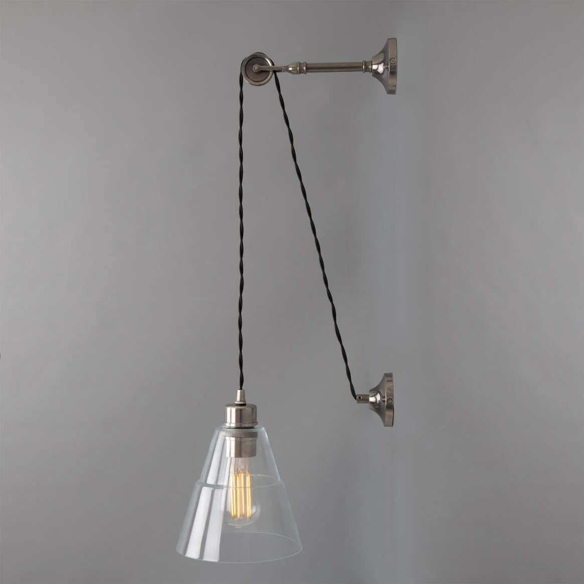 Rigale Industrial Pulley Wall Light with Stepped Glass Lamp Shade